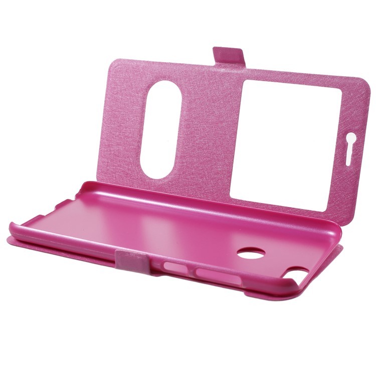 Silk Texture Dual Window Leather Flip Stand Case for Huawei P Smart/Enjoy 7S - Rose-5