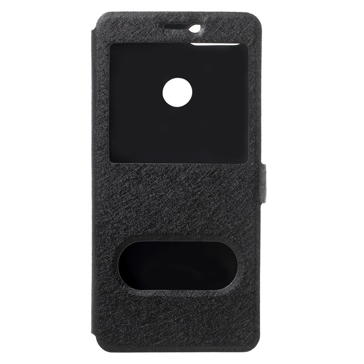 Silk Texture Dual Window Leather Protection Phone Case for Huawei P Smart/Enjoy 7S - Black-1