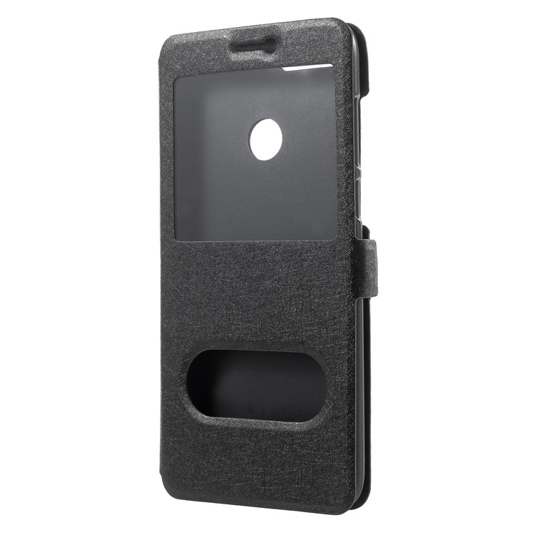 Silk Texture Dual Window Leather Protection Phone Case for Huawei P Smart/Enjoy 7S - Black-3