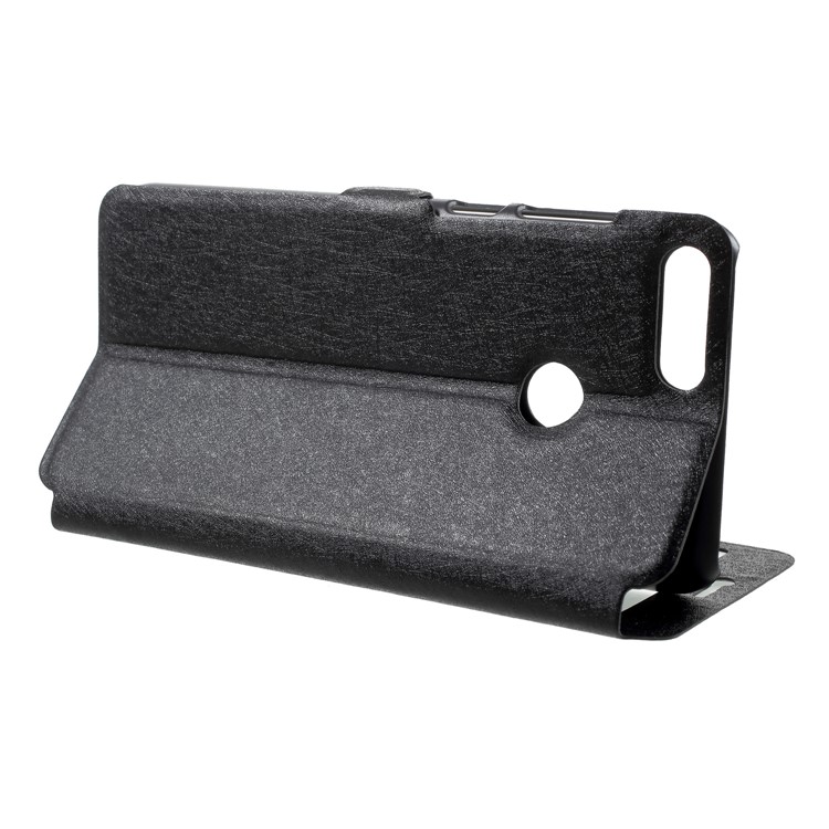 Silk Texture Dual Window Leather Protection Phone Case for Huawei P Smart/Enjoy 7S - Black-4