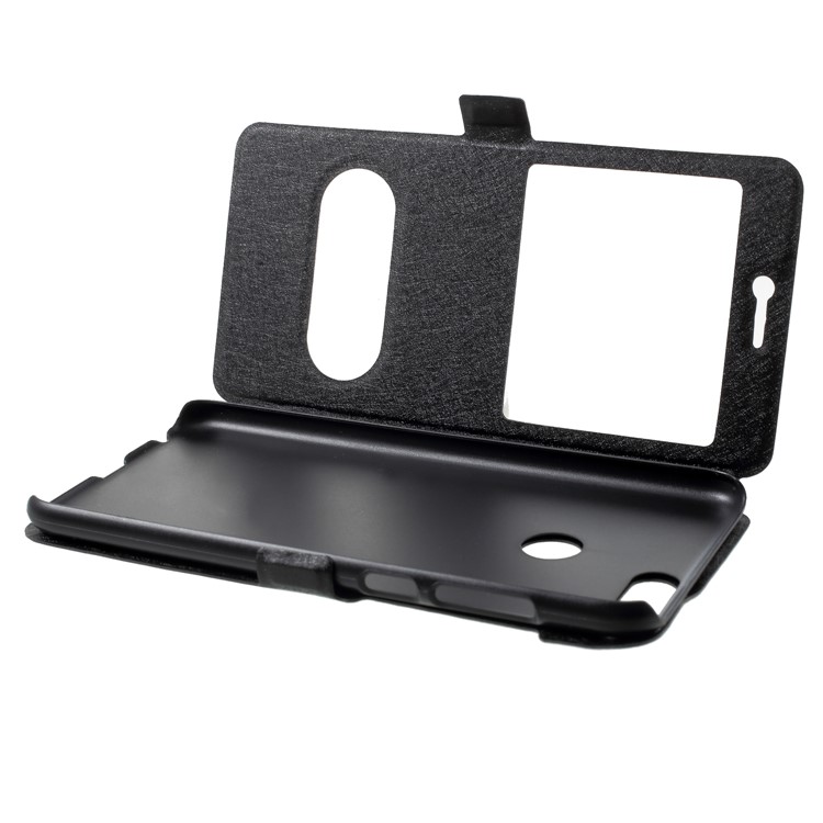 Silk Texture Dual Window Leather Protection Phone Case for Huawei P Smart/Enjoy 7S - Black-5