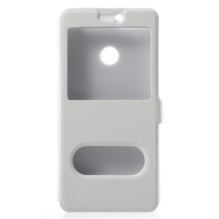 Silk Texture Dual Window Stand Leather Phone Cover for Huawei P Smart/Enjoy 7S - White-1