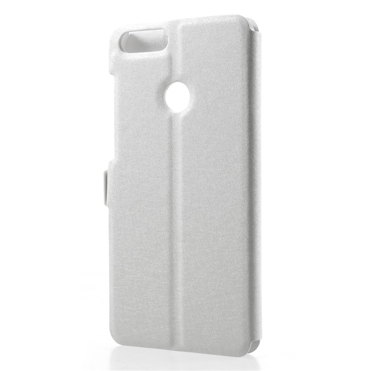 Silk Texture Dual Window Stand Leather Phone Cover for Huawei P Smart/Enjoy 7S - White-2