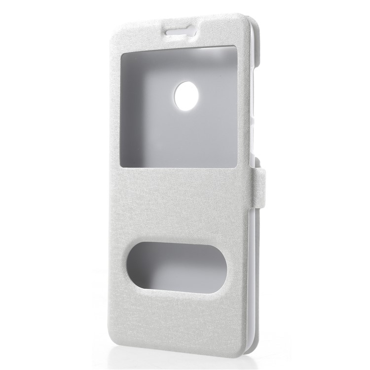 Silk Texture Dual Window Stand Leather Phone Cover for Huawei P Smart/Enjoy 7S - White-3