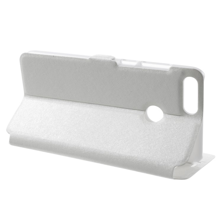 Silk Texture Dual Window Stand Leather Phone Cover for Huawei P Smart/Enjoy 7S - White-4