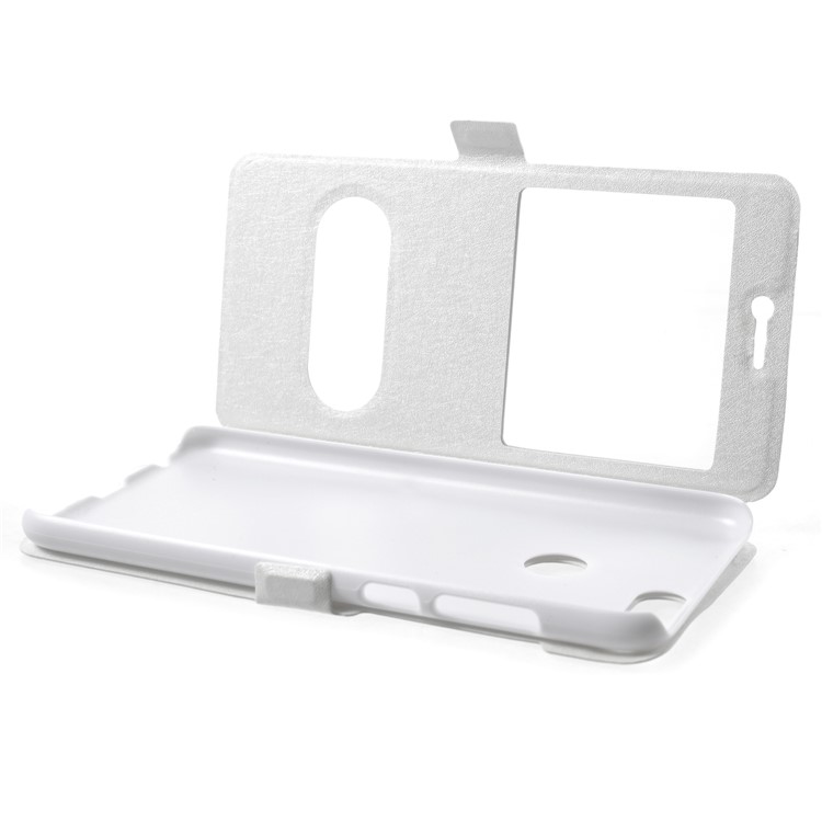 Silk Texture Dual Window Stand Leather Phone Cover for Huawei P Smart/Enjoy 7S - White-5