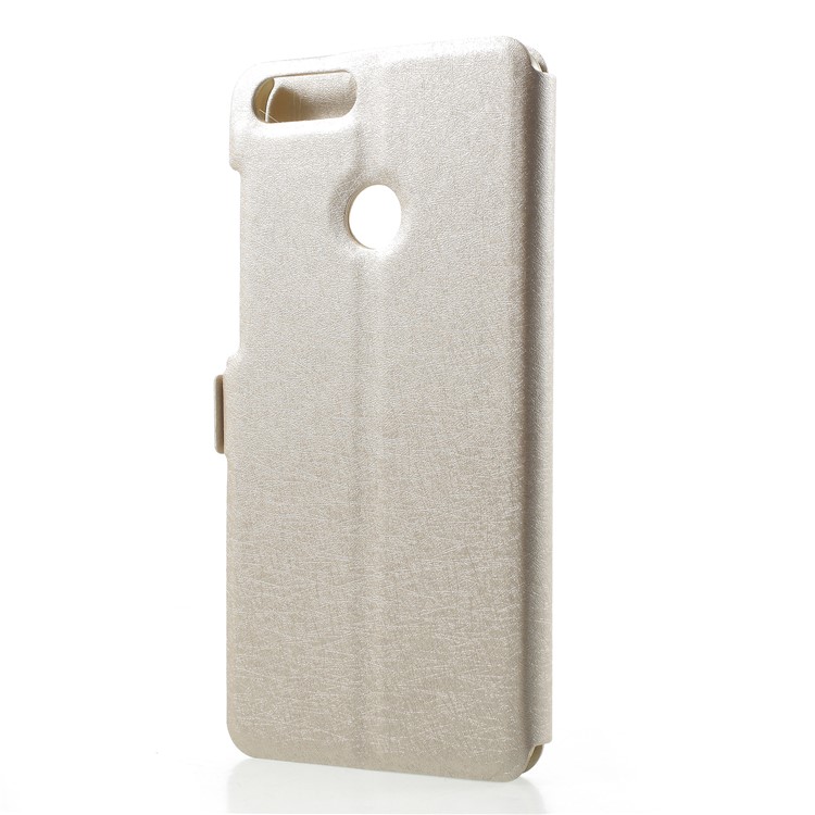 Silk Texture Dual Window Leather Mobile Casing with Stand for Huawei P Smart/Enjoy 7S - Gold-2