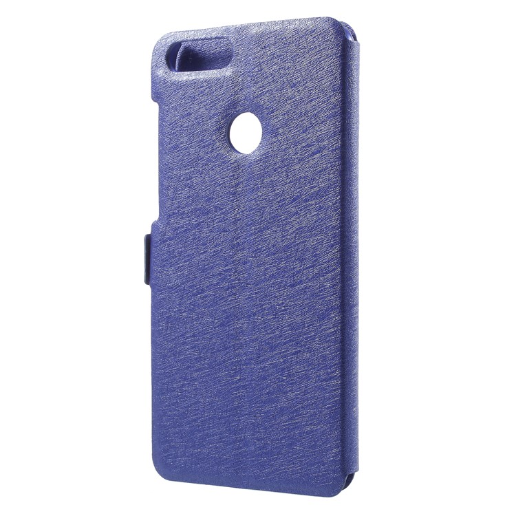 Silk Texture Dual Window Leather Stand Phone Shell for Huawei P Smart/Enjoy 7S - Blue-2