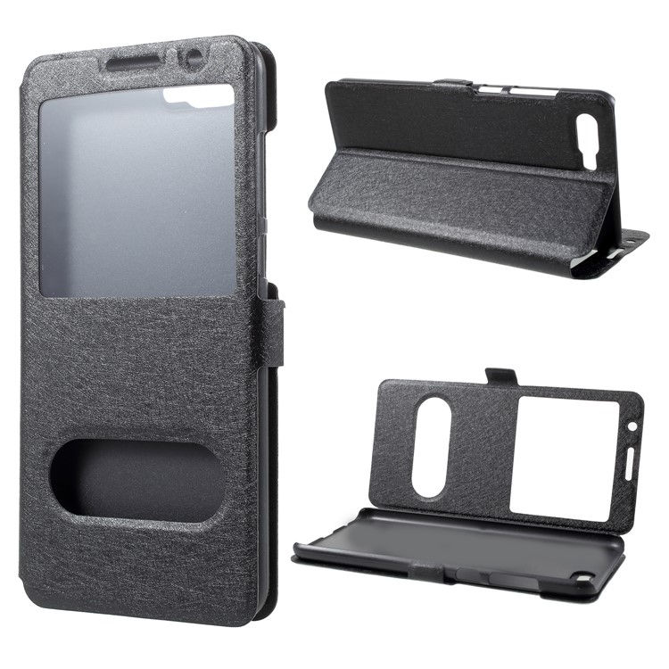 Silk Texture Dual Window Leather Cell Phone Casing for Huawei nova 2s - Black-1