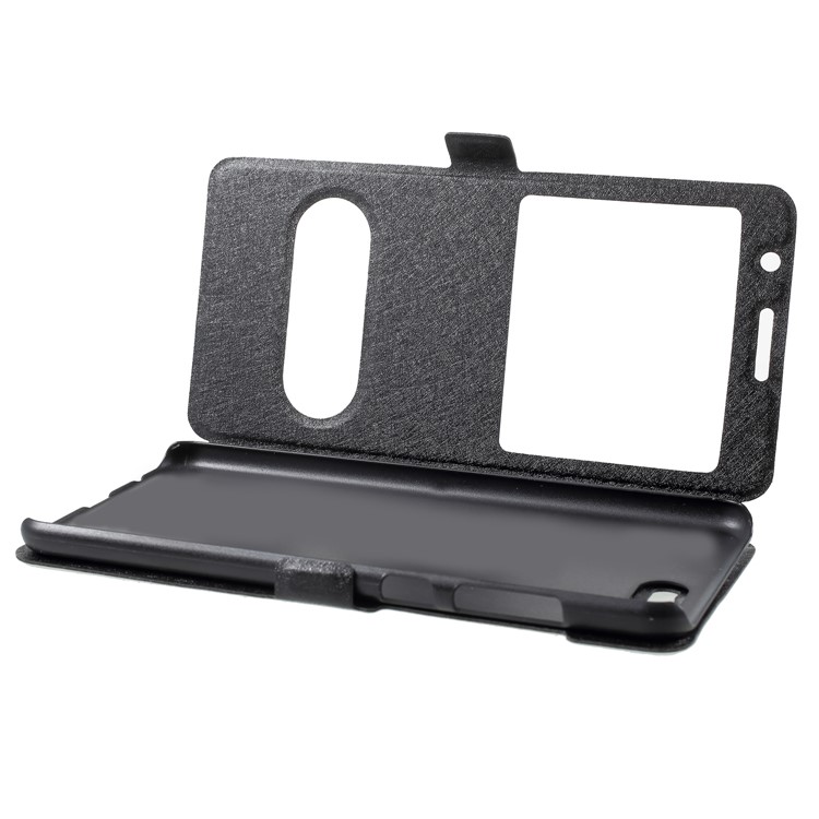 Silk Texture Dual Window Leather Cell Phone Casing for Huawei nova 2s - Black-5