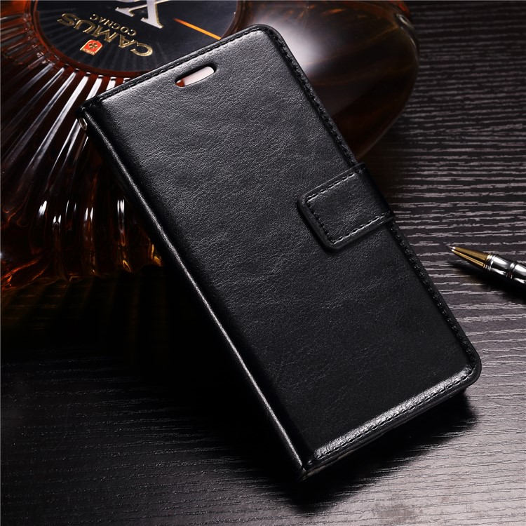 BTRCASE Crazy Horse Grain Leather Wallet Case for Huawei Honor 9 Lite / Youth Edition - Black-1