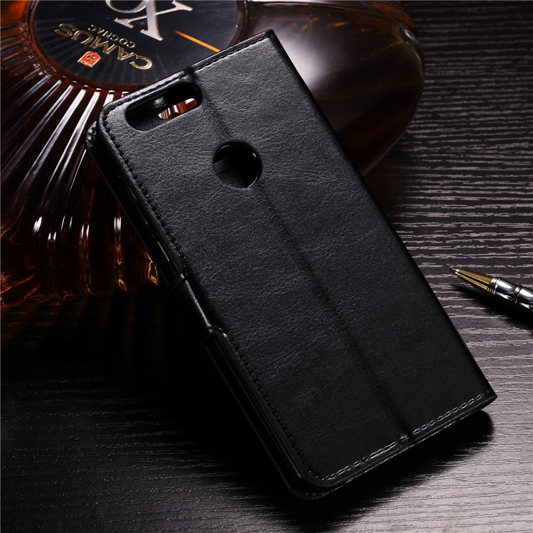 BTRCASE Crazy Horse Grain Leather Wallet Case for Huawei Honor 9 Lite / Youth Edition - Black-2