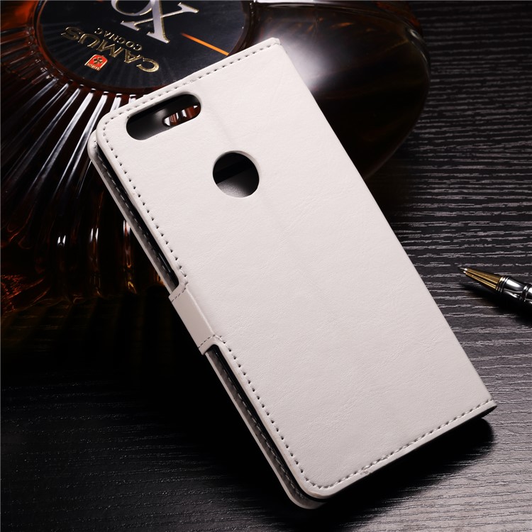 BTRCASE Crazy Horse Grain Leather Wallet Flip Cover Case for Huawei Honor 9 Lite / Youth Edition - White-2