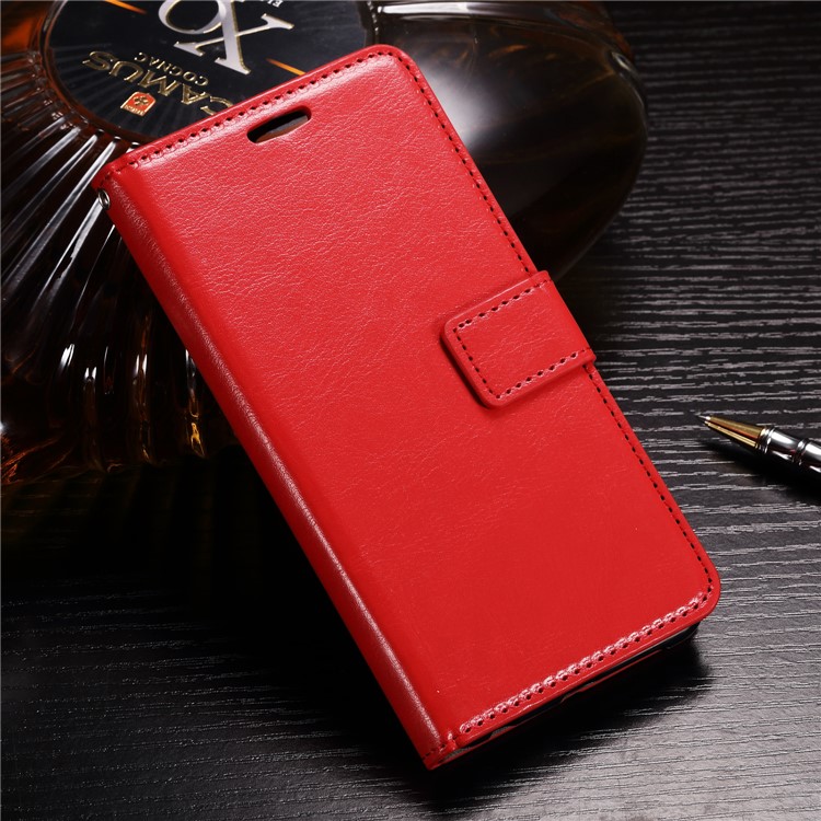 BTRCASE Crazy Horse Grain Leather Wallet Protection Cover Case for Huawei Honor 9 Lite / Youth Edition - Red-1