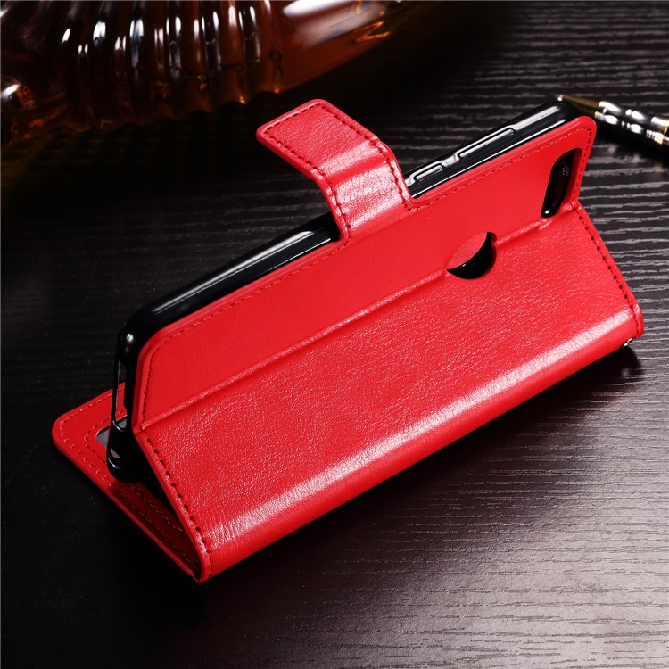 BTRCASE Crazy Horse Grain Leather Wallet Protection Cover Case for Huawei Honor 9 Lite / Youth Edition - Red-3