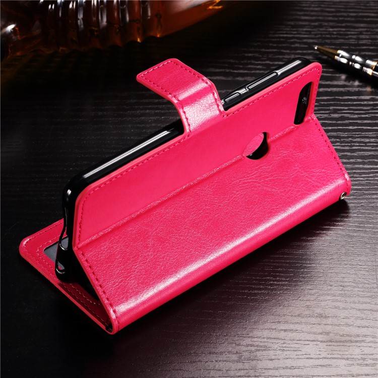 BTRCASE Crazy Horse Grain Leather Wallet Stand Casing for Huawei Honor 9 Lite / Youth Edition - Rose-3