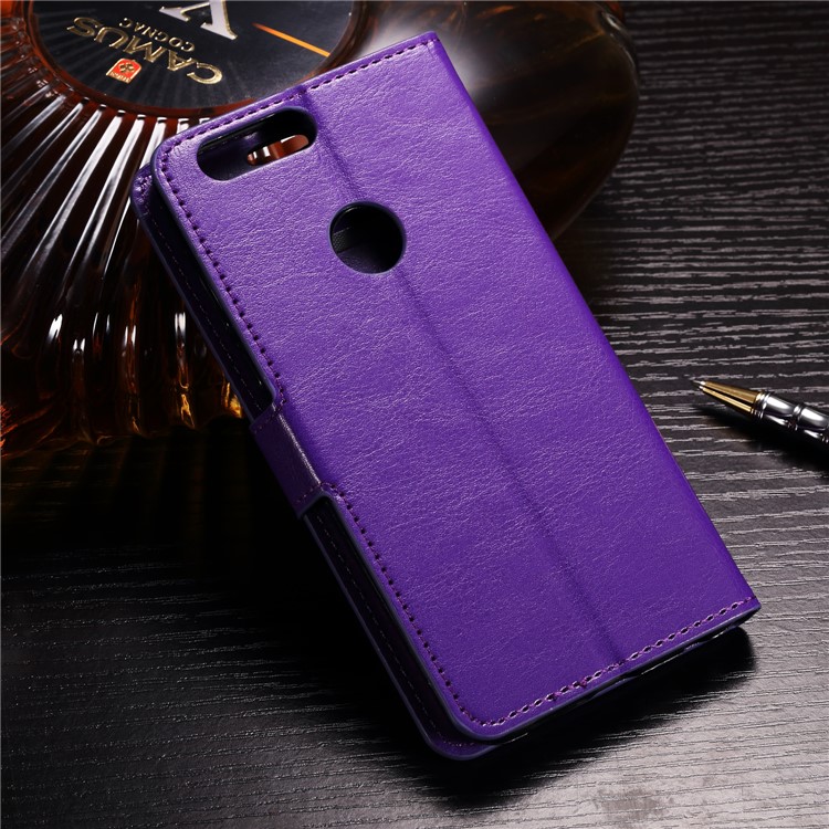 BTRCASE Crazy Horse Grain Leather Wallet Magnetic Case Accessory for Huawei Honor 9 Lite / Youth Edition - Purple-2