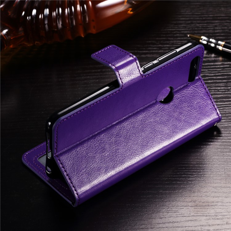 BTRCASE Crazy Horse Grain Leather Wallet Magnetic Case Accessory for Huawei Honor 9 Lite / Youth Edition - Purple-3