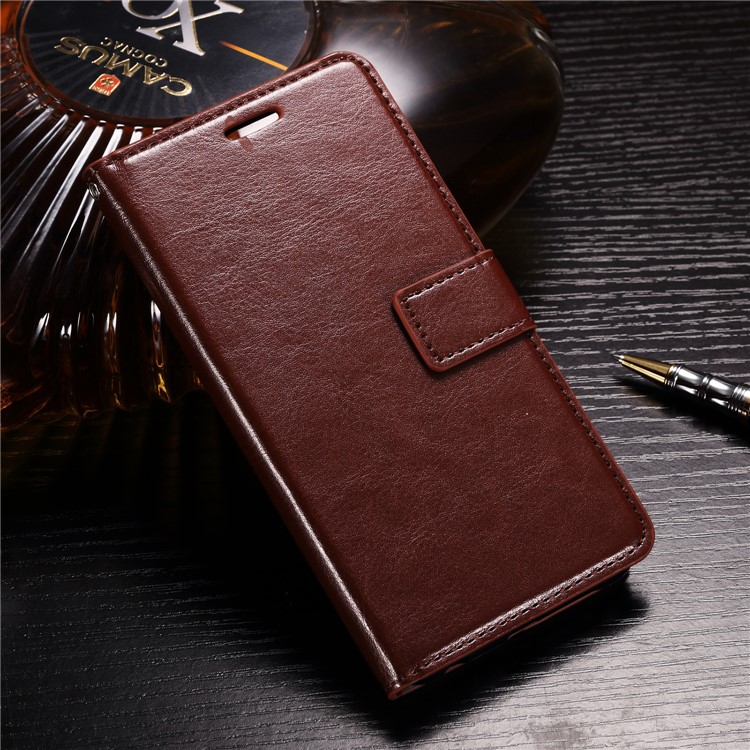 BTRCASE Crazy Horse Grain Leather Stand Wallet Folio Casing for Huawei Honor 9 Lite / Youth Edition - Brown-1