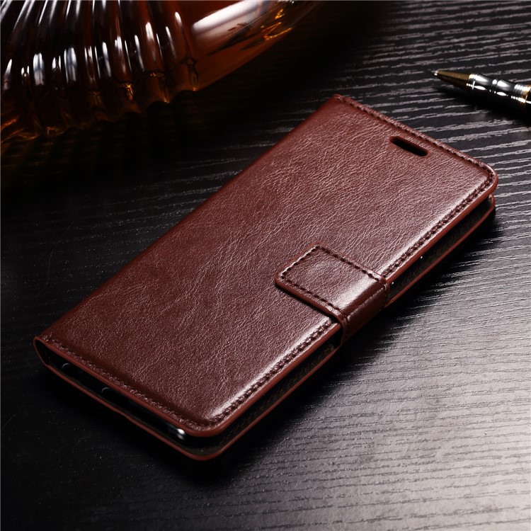 BTRCASE Crazy Horse Grain Leather Stand Wallet Folio Casing for Huawei Honor 9 Lite / Youth Edition - Brown-2