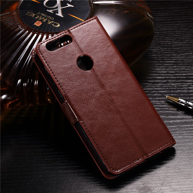 BTRCASE Crazy Horse Grain Leather Stand Wallet Folio Casing for Huawei Honor 9 Lite / Youth Edition - Brown-3