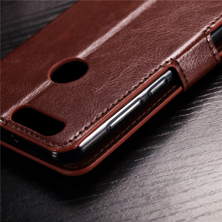 BTRCASE Crazy Horse Grain Leather Stand Wallet Folio Casing for Huawei Honor 9 Lite / Youth Edition - Brown-6