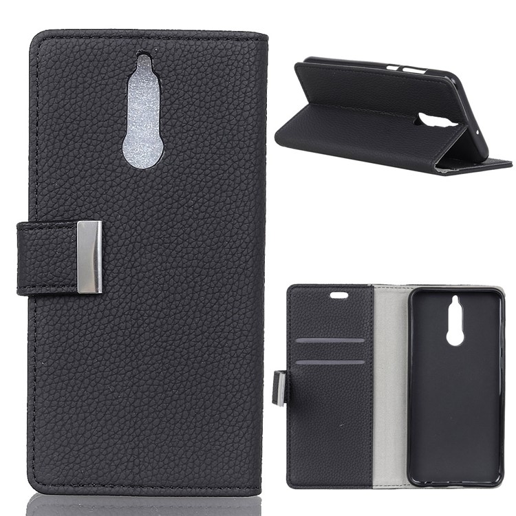 Litchi Skin Wallet Leather Cover Case for Huawei Mate 10 Lite / nova 2i / Maimang 6 / Honor 9i (India) - Black-1