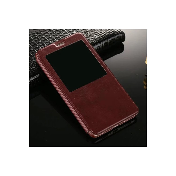 For Huawei Mate 9 View Window PU Leather Stand Cover - Brown-1