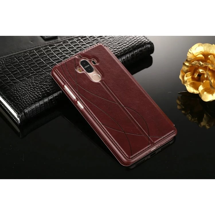 For Huawei Mate 9 View Window PU Leather Stand Cover - Brown-2