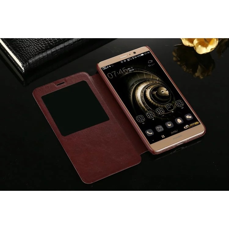 For Huawei Mate 9 View Window PU Leather Stand Cover - Brown-4