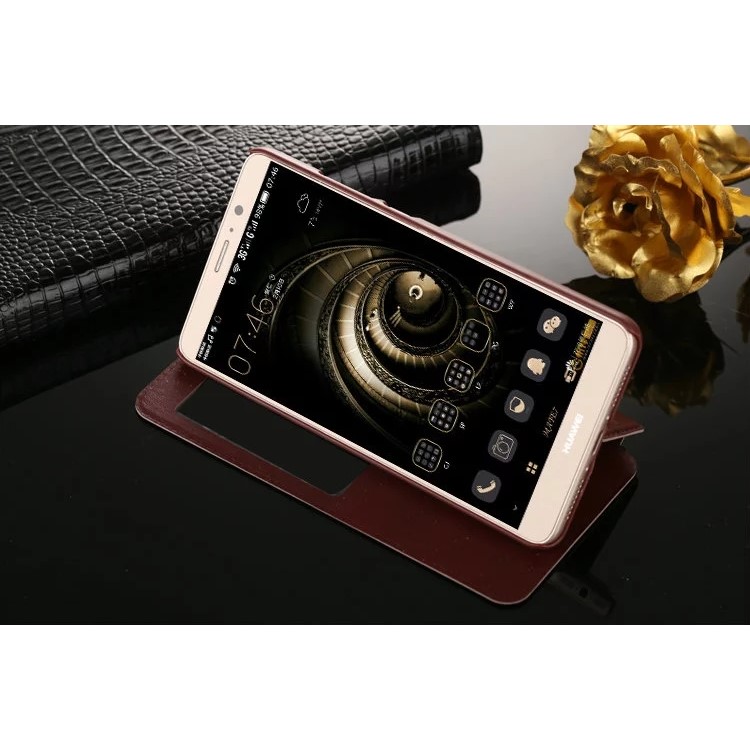 For Huawei Mate 9 View Window PU Leather Stand Cover - Brown-6
