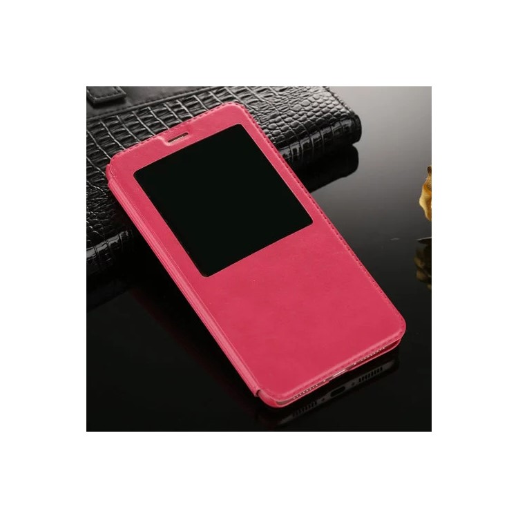 For Huawei Mate 9 View Window PU Leather Stand Flip Cover - Rose-1
