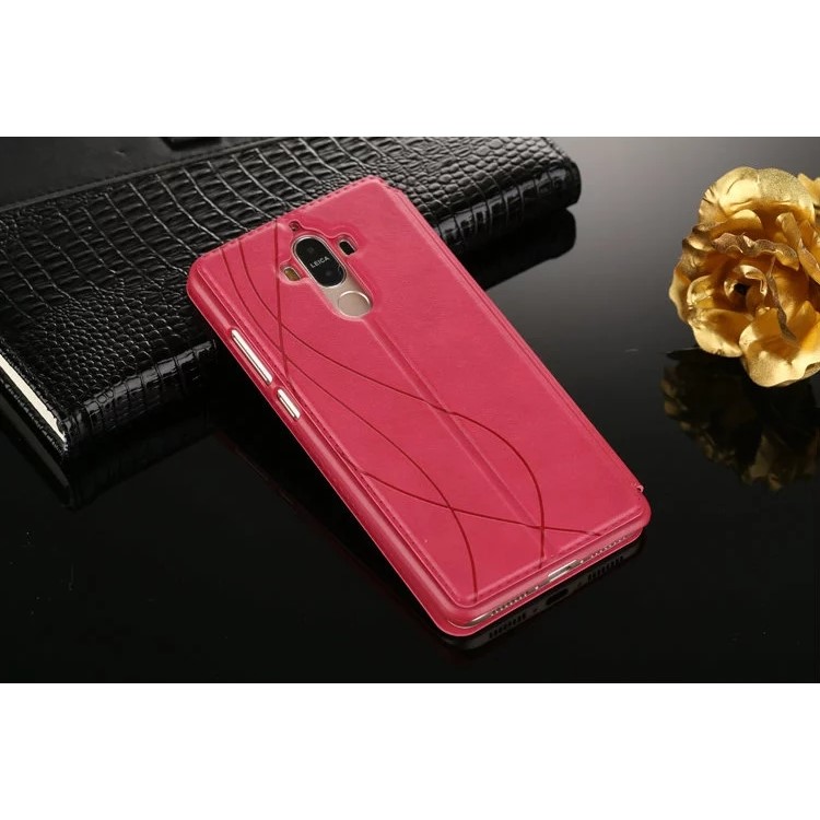 For Huawei Mate 9 View Window PU Leather Stand Flip Cover - Rose-2