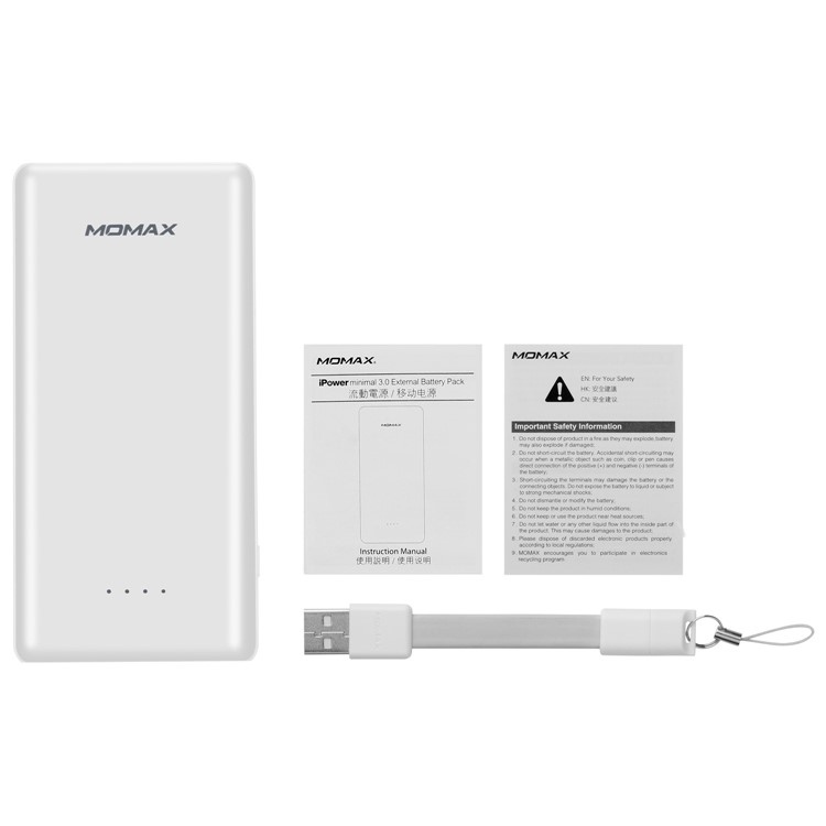 MOMAX iPower Minimal Dual USB 10000mAh Power Bank for iPhone Samsung Huawei - White-8