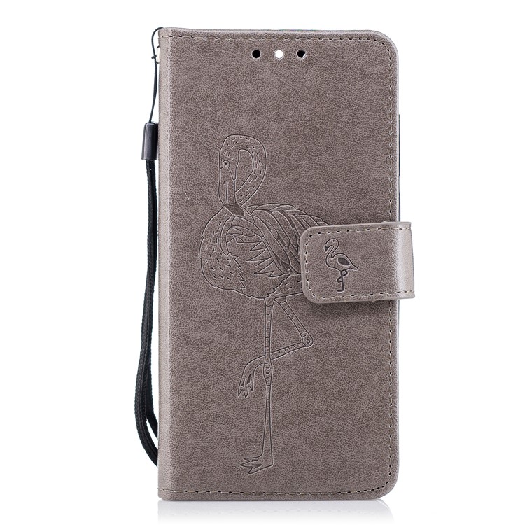 Imprinted Flamingo Wallet Leather Stand Case with Strap for Huawei Honor 9 - Grey-2