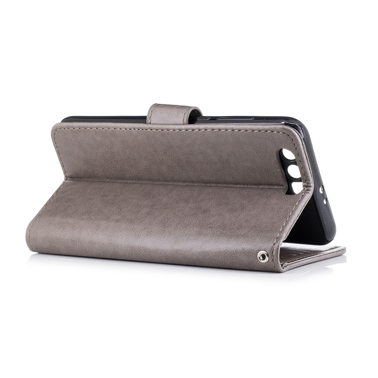 Imprinted Flamingo Wallet Leather Stand Case with Strap for Huawei Honor 9 - Grey-4