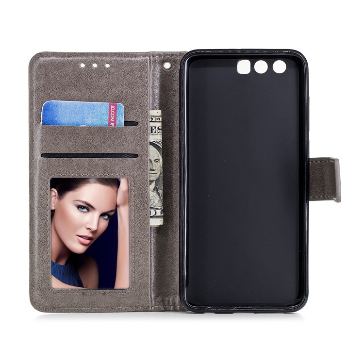 Imprinted Flamingo Wallet Leather Stand Case with Strap for Huawei Honor 9 - Grey-8