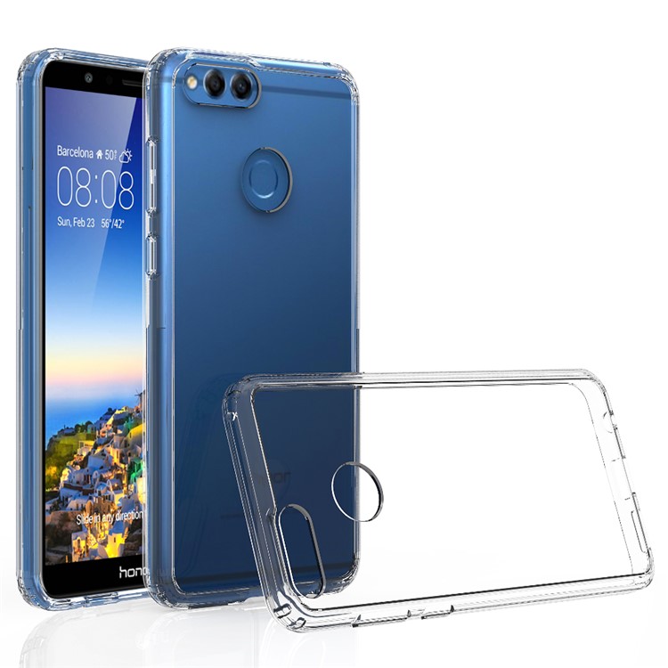 For Huawei Honor 7X Clear Acrylic + Soft TPU Shockproof Case Cover - Transparent-1