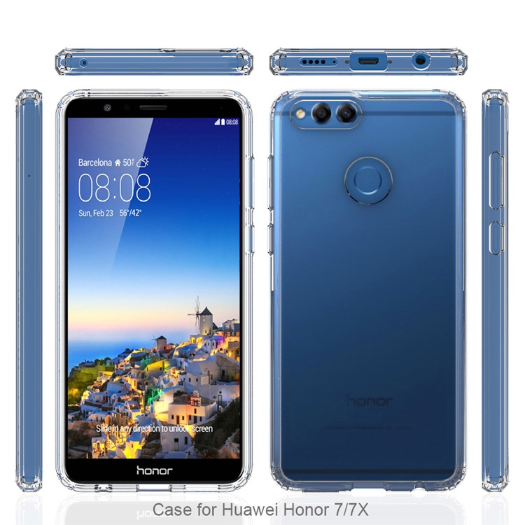 For Huawei Honor 7X Clear Acrylic + Soft TPU Shockproof Case Cover - Transparent-10