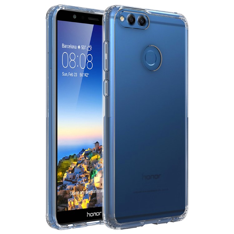 For Huawei Honor 7X Clear Acrylic + Soft TPU Shockproof Case Cover - Transparent-2