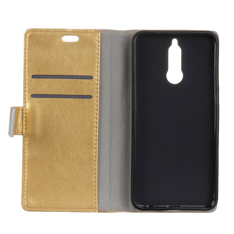 Textured Leather Wallet Cover Case for Huawei Mate 10 Lite / nova 2i / Maimang 6 / Honor 9i (India) - Gold-2