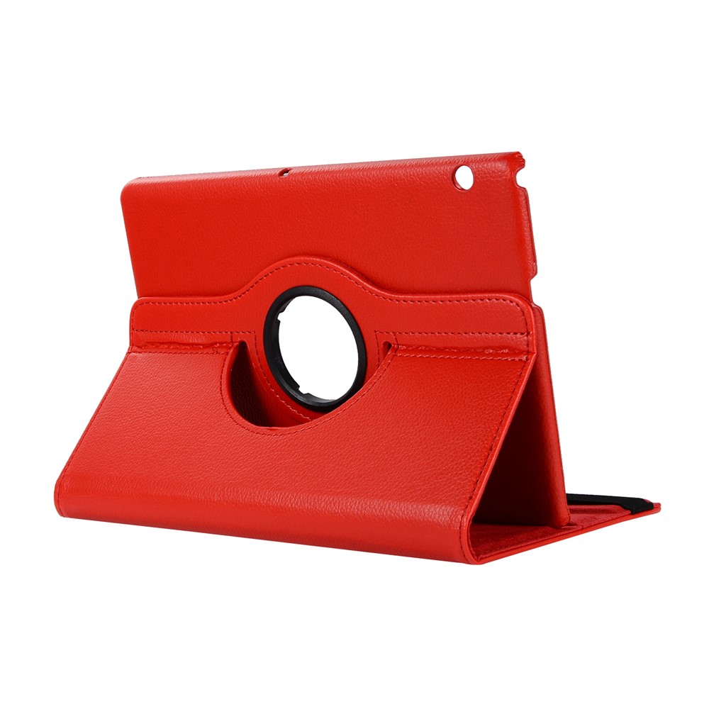 Lichi Textura 360 Graus Stand Girary Shell Para Huawei MediaPad T3 10 9.6 Polegadas - Vermelho-4