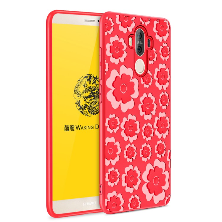 3D Flower Pattern Soft TPU Cover for Huawei Mate 9 - Red-1