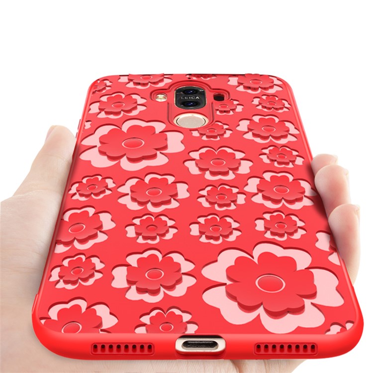 3D Flower Pattern Soft TPU Cover for Huawei Mate 9 - Red-2