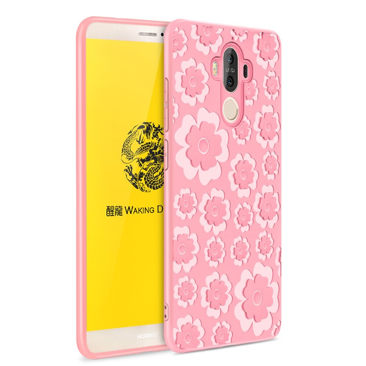 3D Flower Pattern Soft TPU Case Shell for Huawei Mate 9 - Pink-1