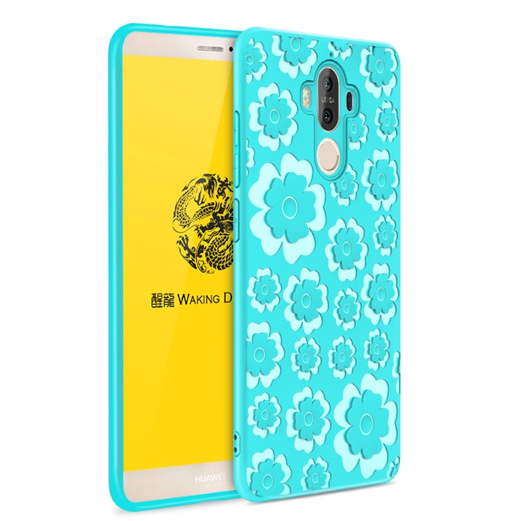 3D Flower Pattern Soft TPU Protection Case for Huawei Mate 9 - Blue-1