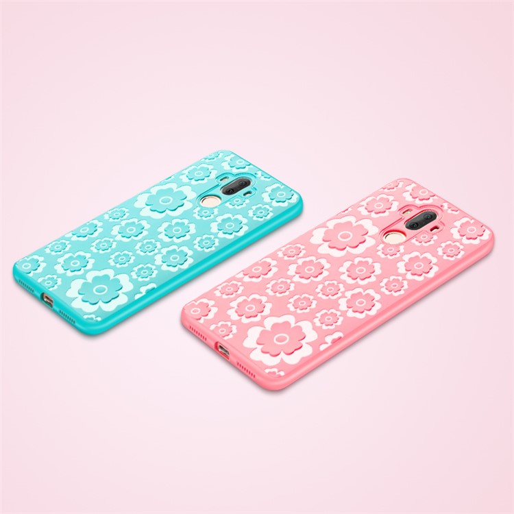 3D Flower Pattern Soft TPU Protection Case for Huawei Mate 9 - Blue-2