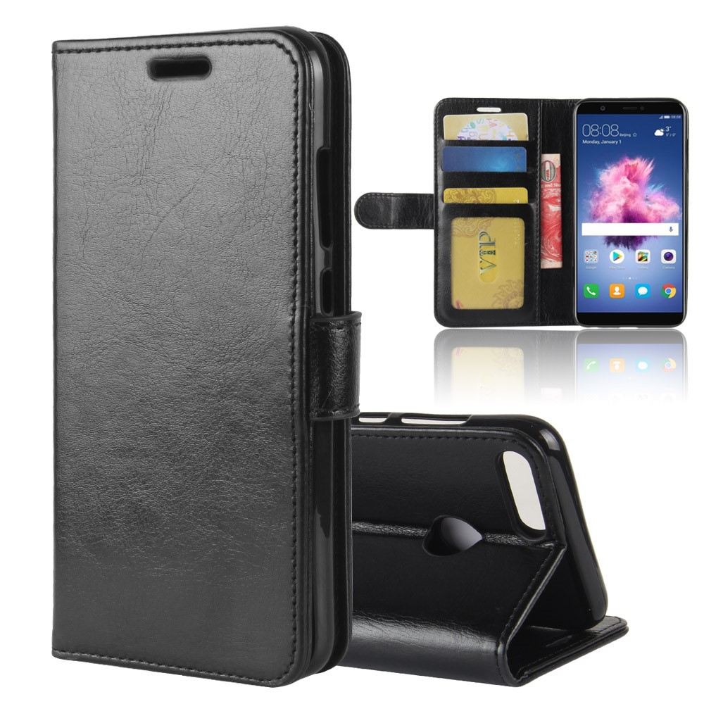 Crazy Horse Textur Wallet Leder Telefon Hülle Für Huawei P Smart / Genieße 7s - Schwarz