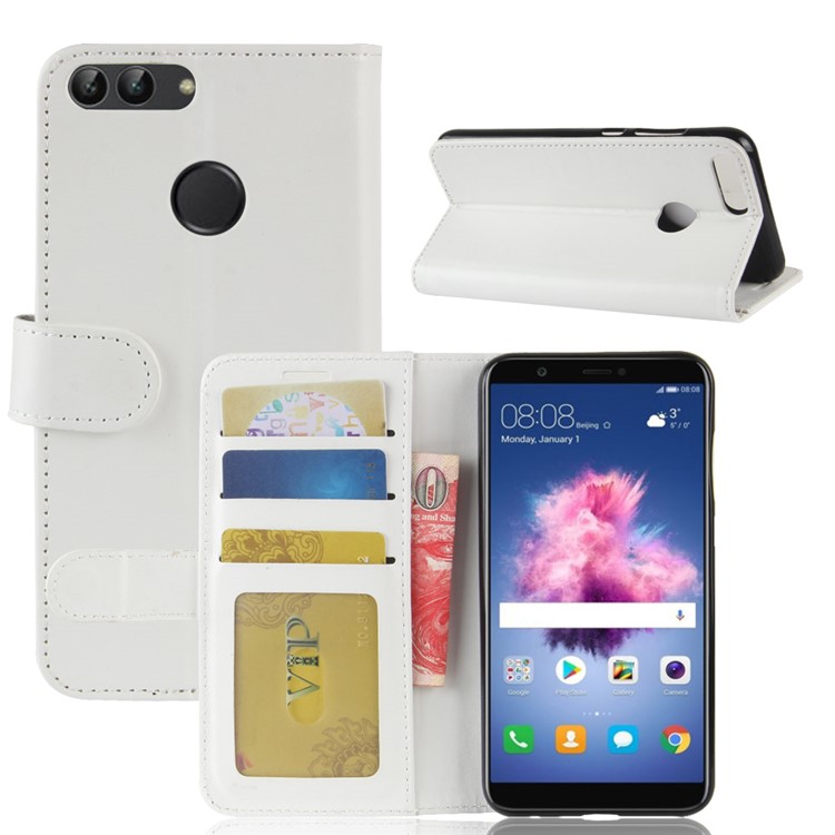 Crazy Horse Texture Wallet Leather Phone Cover for Huawei P Smart / Enjoy 7S - White-2