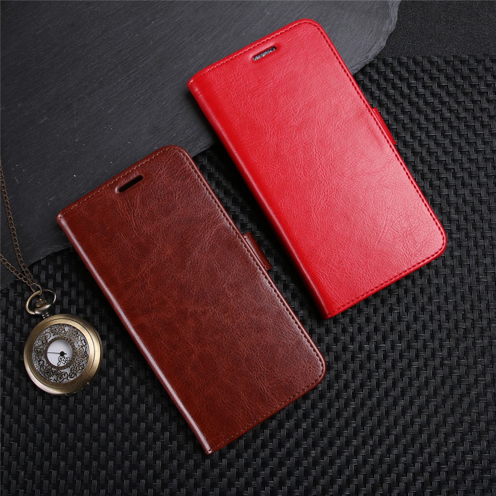 Custodia Cellulare Crazy Horse Texture Portafoglio Per Huawei P Smart / Goditi 7s. - Rosso-10